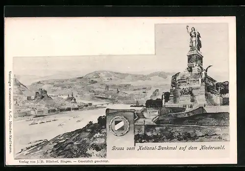 AK Niederwald, Nationaldenkmal mit Umgebung