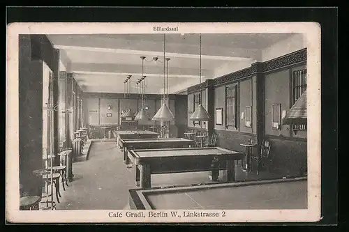 AK Berlin-Tiergarten, Café Gradl, Billardsaal, Linkstrasse 2