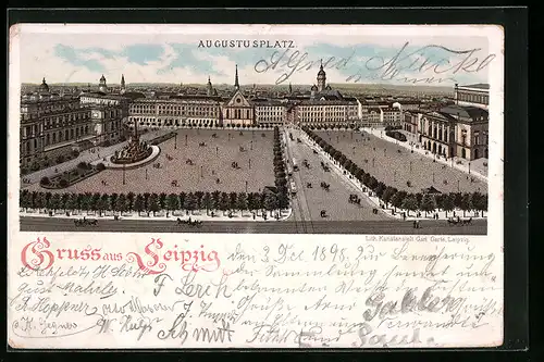 Lithographie Leipzig, Augustusplatz aus der Vogelschau