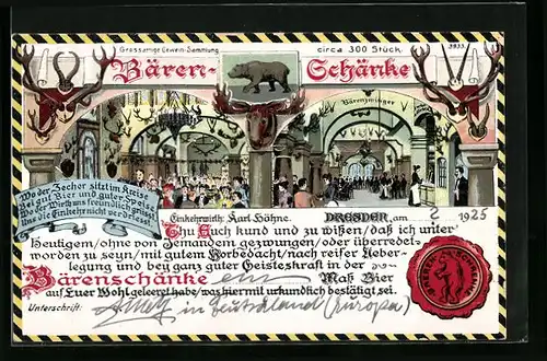 Künstler-AK Dresden, Bären-Schänke von innen
