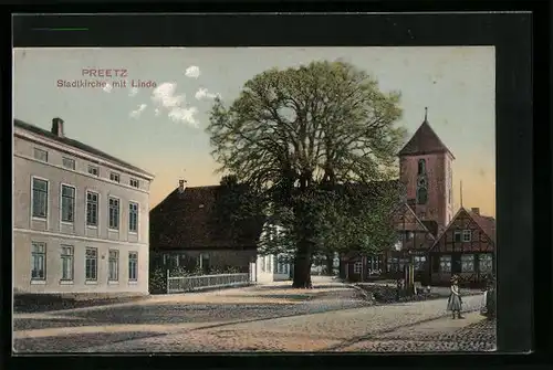 AK Preetz, Stadtkirche mit Linde