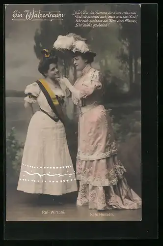 AK Operette Ein Walzertraum, Reli Witzani und Käte Hansen in einer Spielszene