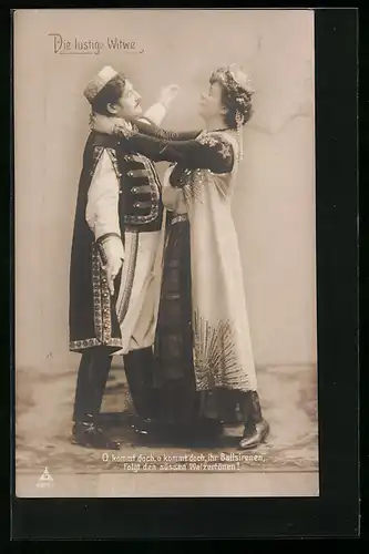 AK Operette Die lustige Witwe, O kommt doch..., Szenenbild