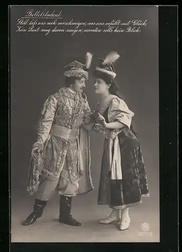 AK Operette Bettelstudent, Spielszene mit Liebespaaar
