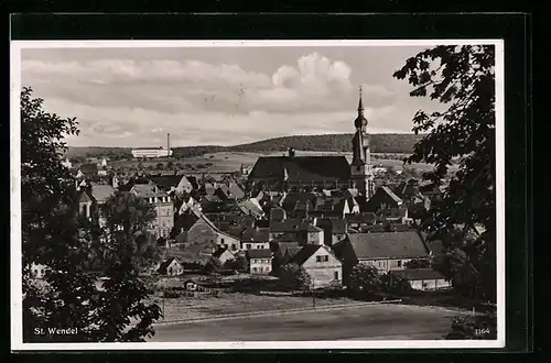 AK St. Wendel, Ortspartie mit Kirche