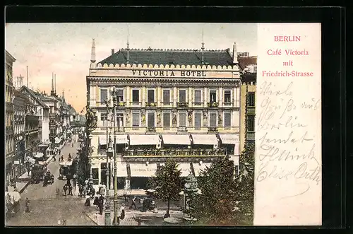 AK Berlin, Cafe Victoria mit Friedrich-Strasse