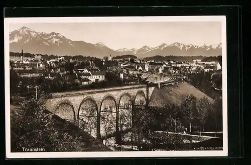 AK Traunstein, Teilansicht mit Bergen