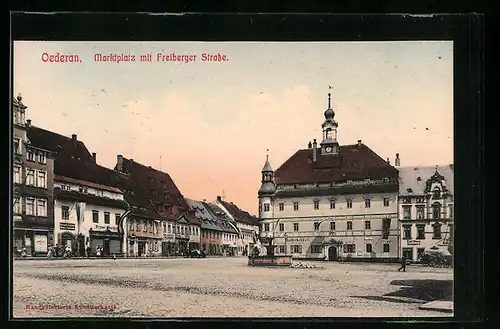 AK Oederan, Marktplatz mit Freiberger Strasse