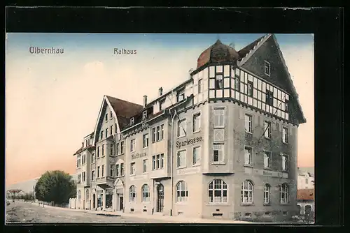 AK Olbernhau, Rathaus mit Strasse