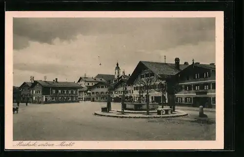 AK Miesbach, Unterer Markt mit Brunnen