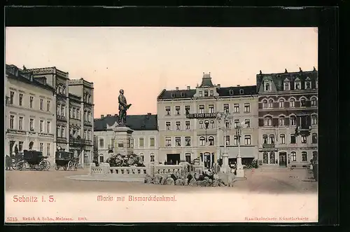 AK Sebnitz /Sa., Markt mit Bismarckdenkmal