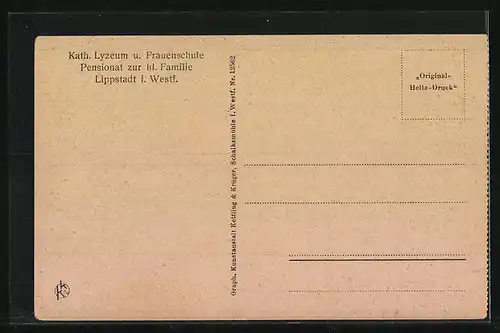 AK Lippstadt i. Westf., Kath. Lyzeum und Frauenschule, Pensionat zur hl. Familie, Halle des Pensionatsgartens