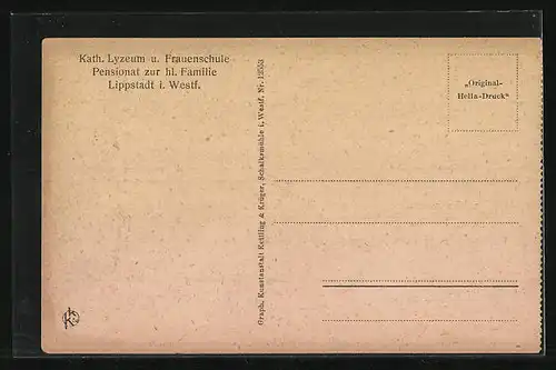 AK Lippstadt i. Westf., Kath. Lyzeum und Frauenschule, Pensionat zur hl. Familie, Kleiner Speisesaal