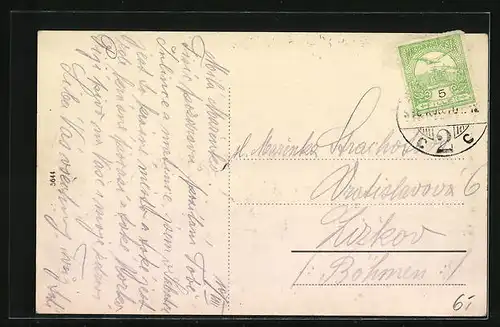 AK Skopie, Uferpartie mit Gebäuden