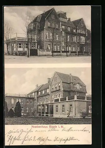 AK Bünde i. W., Krankenhaus, Vorder- und Rückansicht
