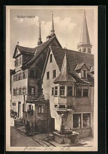 AK Weikersheim, Gasthaus und Brunnen