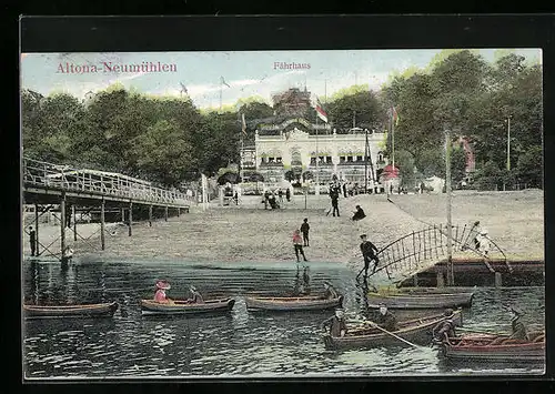 AK Hamburg-Neumühlen, Gasthof Fährhaus, Boote am Ufer