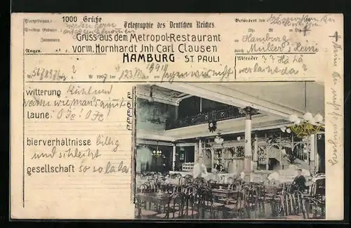 AK Hamburg-St. Pauli, Metropol-Restaurant von Carl Clausen