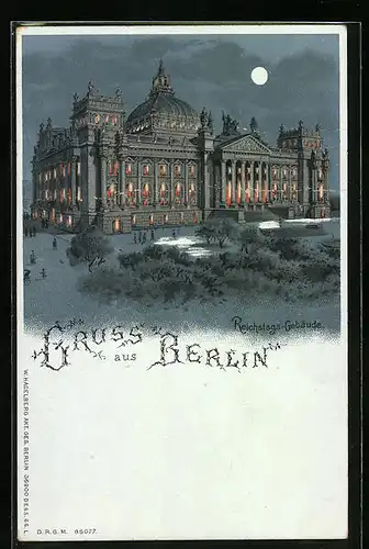 Mondschein-Lithographie Berlin, Reichstags-Gebäude, Halt gegen das Licht