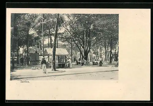 AK Santos, Strassenpartie mit Marktstand und Passanten
