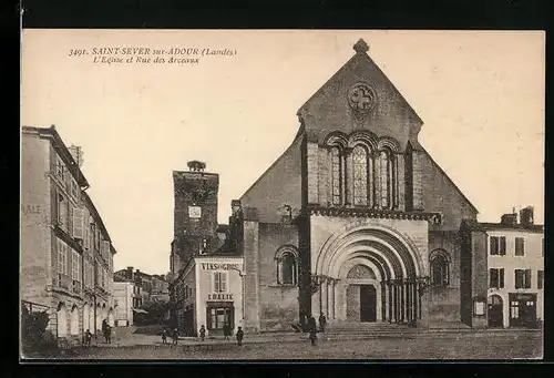 AK Saint-Sever-sur-Adour, L`Eglise et Rue Arceaux