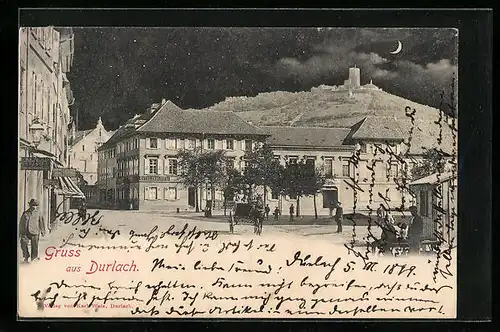 AK Durlach, Ortspartie im Mondschein