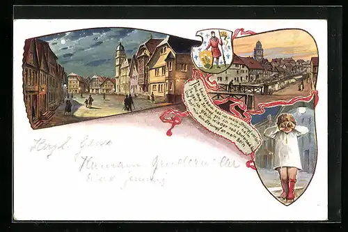 Künstler-AK Lauterbach, Ortsansicht, Weinendes Kind