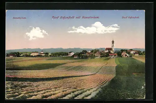 AK Schonstett, Ortsansicht mit Kirche und Sanatorium