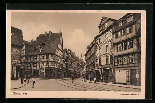 AK Hannover, Marktstrasse mit Gasthaus und Geschäften