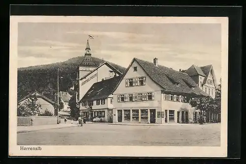 AK Herrenalb, Strassenpartie mit Hotel Post