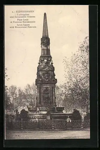 AK Ludwigshafen, Ludwigplatz und Monumental Brunnen