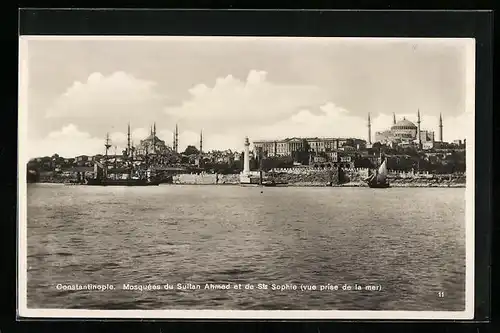 AK Constantinople, Mosquées du Sultan Ahmed et de Ste Sophie (vue prise de la mer)