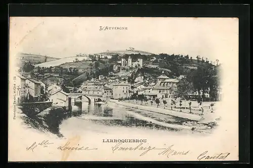 AK Larroquebrou, L`Auvergne, Ortsansicht mit Fluss