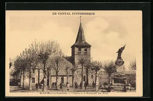 AK Morts, Saint-Martin-Cantales, L`Eglise et le Monument aux Morts