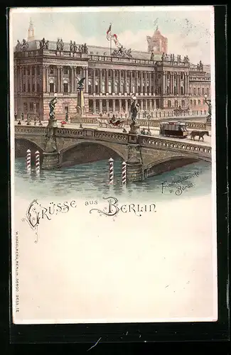 Lithographie Berlin, Börse und Friedrichsbrücke, Burgstrasse