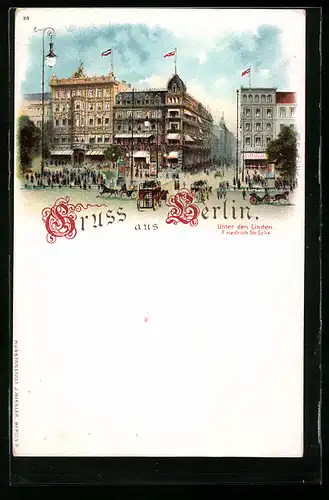 Lithographie Berlin, Restaurant Unter den Linden Ecke Friedrichstrasse