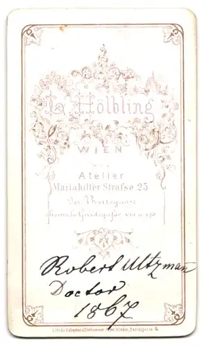 Fotografie G. Hölbling, Wien, Portrait Doktor Robert Ultzmann als junger Mann, Österr. Urologe und Leopoldina, 1867