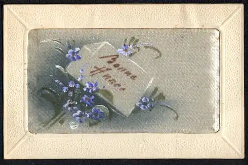 Seiden-AK Bonne Année, Gruss mit Vergissmeinnicht