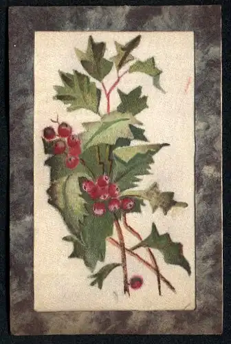 Seiden-AK Stechpalmzweige mit reifen Beeren
