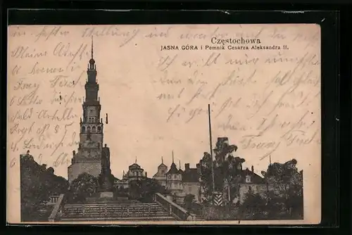 AK Czestochowa, Jasna Góra i Pomnik Cesarza Aleksandra II.