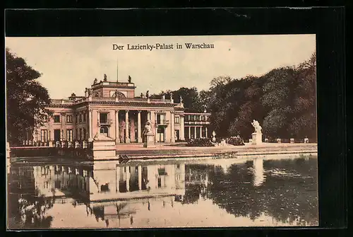 AK Warschau, Lazienky-Palast, vom Wasser gesehen