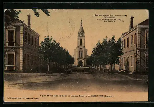 AK Morcenx, Eglise St-Vincent-de-Paul et Groupe Scolaire de Morcenx