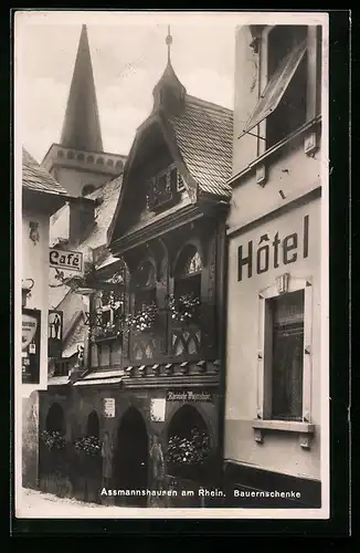 AK Assmannshausen am Rhein, Hotel neben Restaurant Bauernschänke