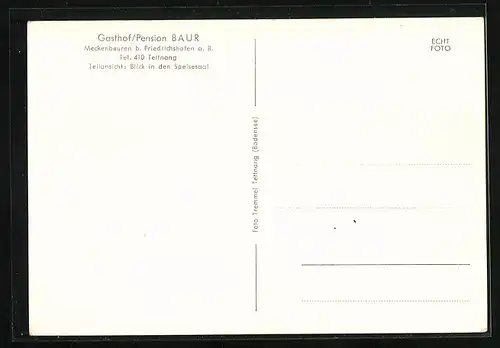 AK Meckenbeuren bei Friedrichshafen a. B., Gasthof Pension Baur, Speiseraum