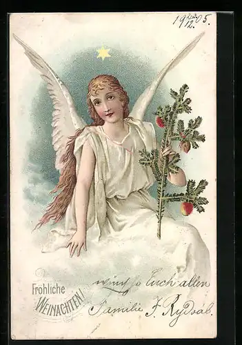 AK Weihnachtsengel mit Tannenzweig