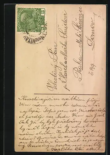 AK Osterküken mit Blüten