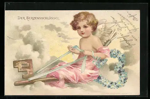 AK Engel mit Herzensschlüssel