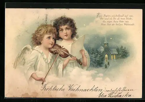 AK Zwei Englein spielen Violine
