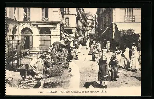 AK Alger, La Place Randon et la Rue Marengo