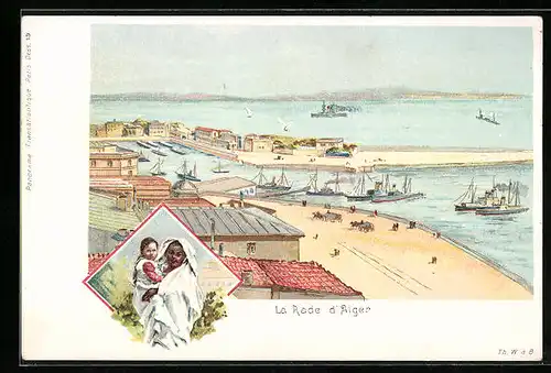 Lithographie Alger, La Rade